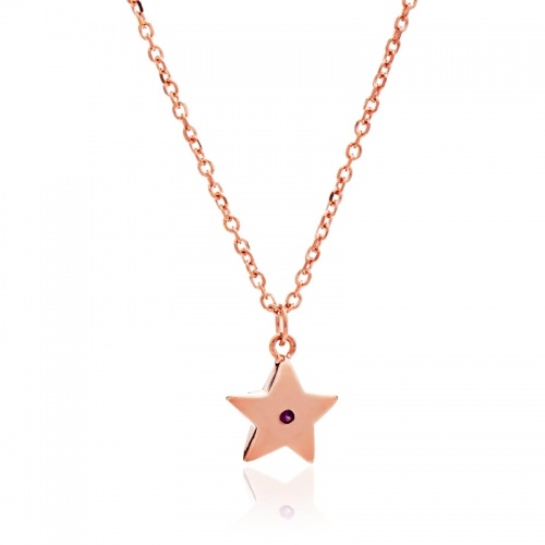 18ct Rose Gold Vermeil On Sterling Silver Star Pendant Offset With A Vibrant Ruby